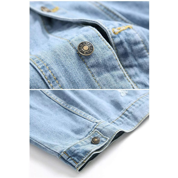 LZLER Jean Jacket for Men, Classic Ripped Slim Denim Jacket with Holes Large - Picture 3 of 5